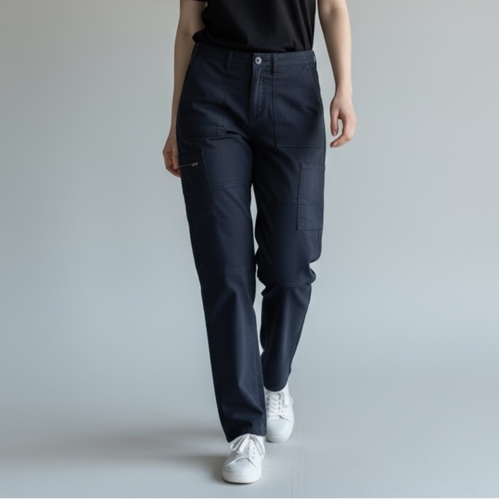 AG The Ira Cargo Relaxed Straight Leg Utilatarian Pant Mid Rise Navy
